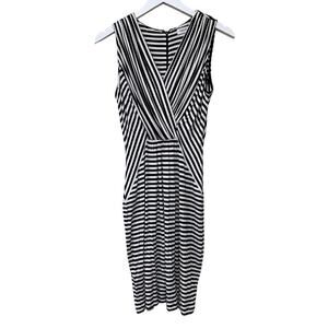 Calvin Klein Black White Jersey Knit Striped Knee Length Bodycon Dress Size 4